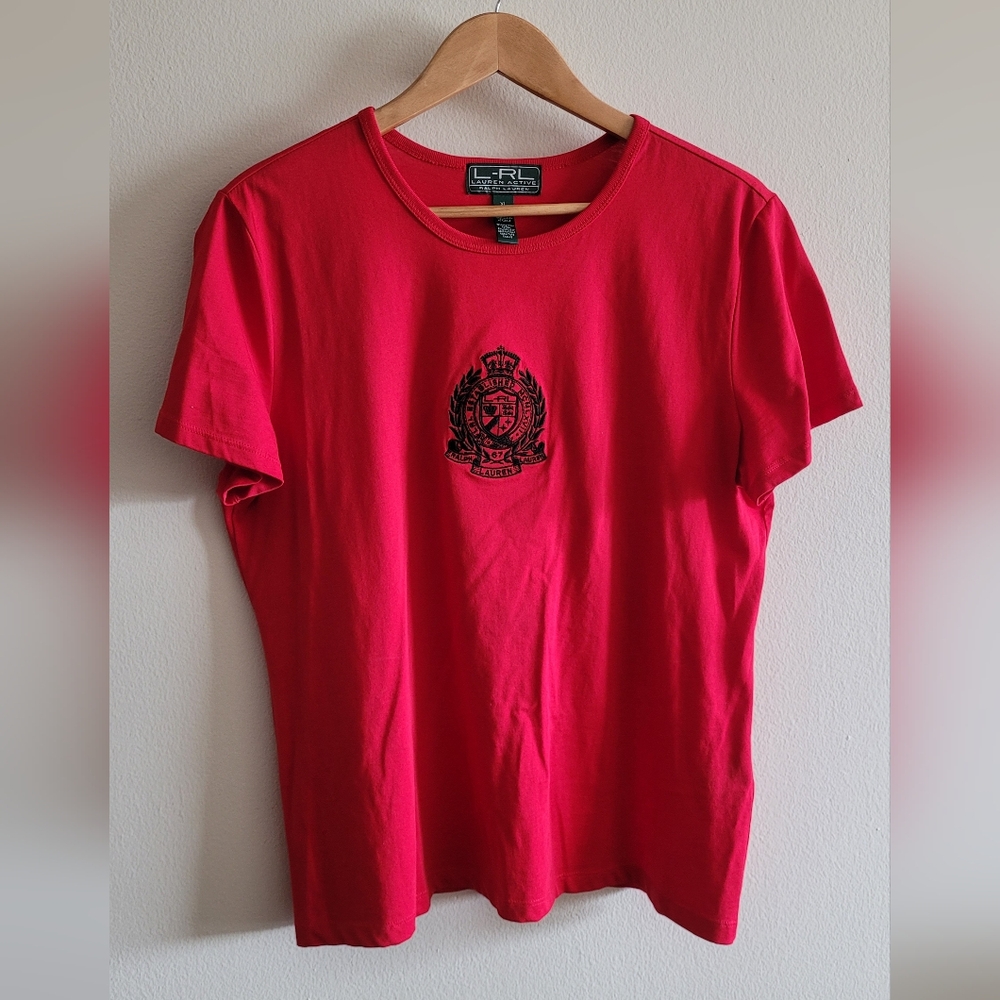 Ralph Lauren Classic Logo Embroidered Crewneck Tshirt, Women's XL, Red and Black - Picture 1 of 7